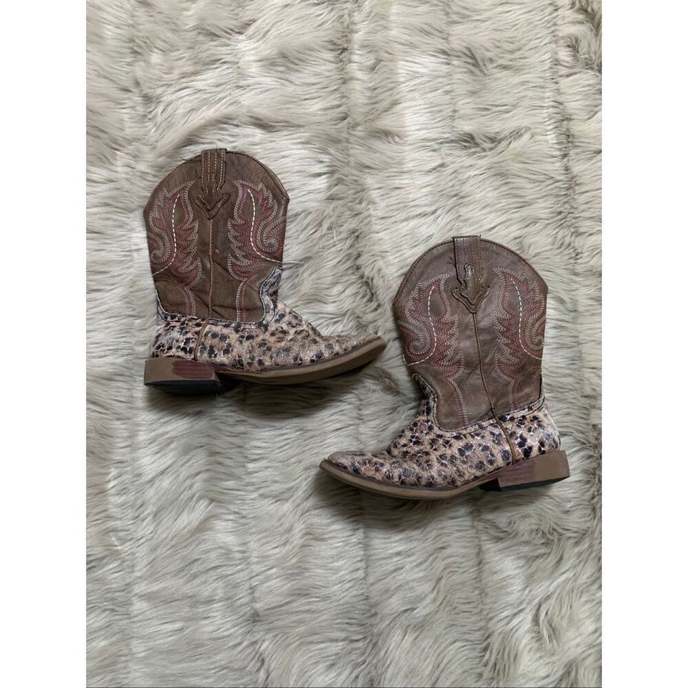 Roper Little Girls Leopard Pink Glitter Cowboy Boots Size 1